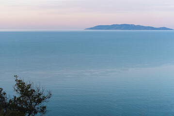 sunrise over the Tyrrhenian Sea from Talamone point of view, Tuscany Italy

