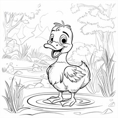 Cartoon Duck Standing in Pond of Water