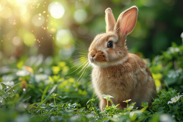 Fototapeta na wymiar Easter bunny in a fantasy world. Generative AI