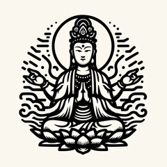Fototapeta na wymiar Guanyin Chinese goddess of mercy. Graphic vector icon logo