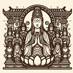 Fototapeta na wymiar Guanyin Chinese goddess of mercy. Graphic vector icon logo