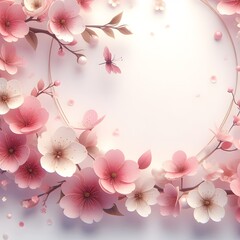 Beautiful cherry blossom sakura floral round frame background with blank space