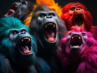 Gorilla singing together in a choir