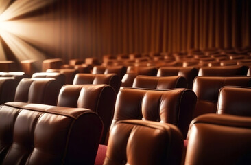 Fototapeta premium Captivating rays of light cascade through an empty cinema