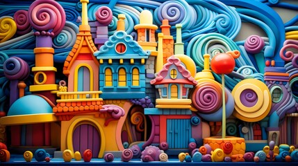 Colorful Whimsical Claymation-Style Fantasy Town