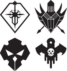 Greyscale cyberpunk video game symbol. Hand drawn vector illustration	