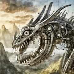 Wild monsters with many eyes and many teeth, biomechanical, cyberpunk pieces, steam punk mood, metallic fragments on the bodies, ai generative - 749546443