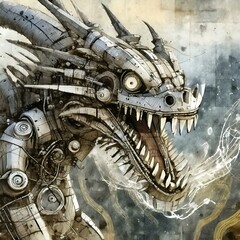 Wild monsters with many eyes and many teeth, biomechanical, cyberpunk pieces, steam punk mood, metallic fragments on the bodies, ai generative - 749546446