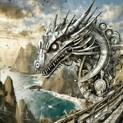 Wild monsters with many eyes and many teeth, biomechanical, cyberpunk pieces, steam punk mood, metallic fragments on the bodies, ai generative - 749546447