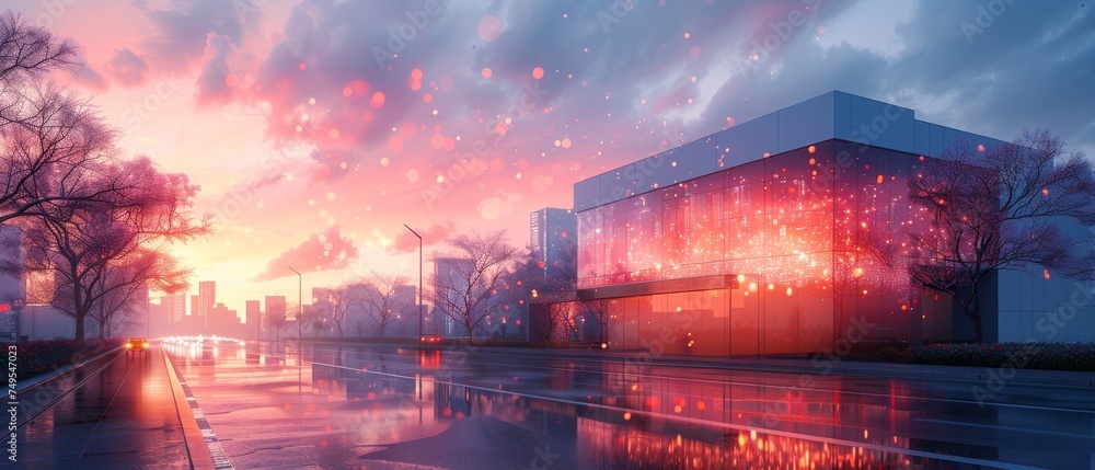 Fototapete smart city concept with abstract polygon pattern and speed line light.