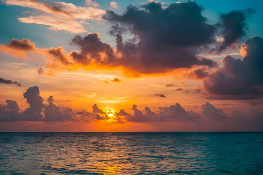 Colorful sunset over the ocean Generative AI image 
sunset, sea, sky, water, ocean, sun, sunrise, beach, nature, clouds, cloud
