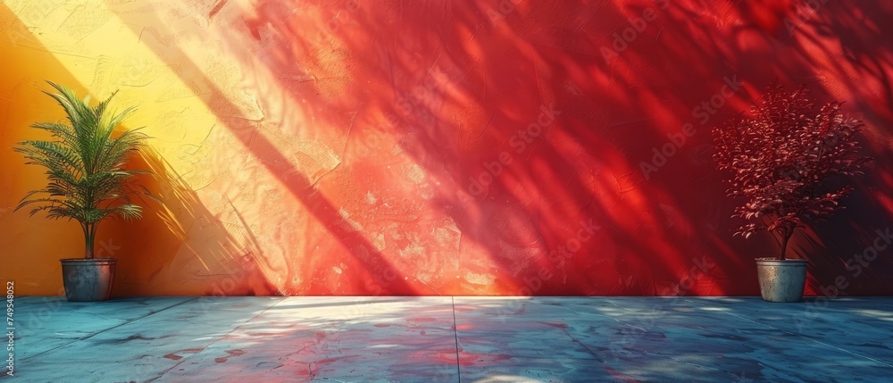 Fototapete wall background with a blank color and hard falling shadow. 3d rendering of the wall.