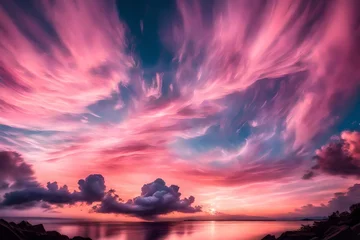 Photo sur Plexiglas Rose  sunset over the lake generated by AI technology