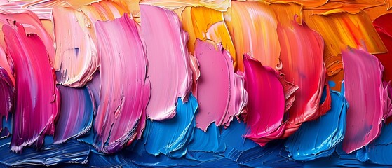 The abstract painting consists of large strokes of oil paint, with paint blobs, paint strokes, and...