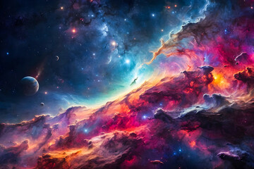 Obraz na płótnie Canvas Colorful space galaxy in space realistic photography generative ai photo. 