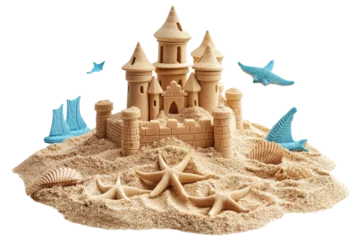 Papier Peint photo Lavable Poney Beach sandcastle on vacation isolated over white.