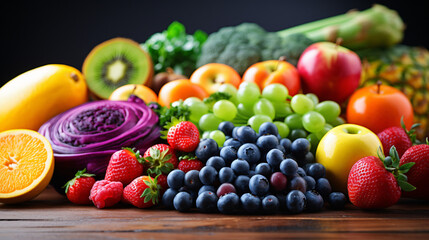 Healthy fresh rainbow colored fruits and vegetable