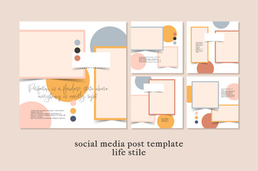 Social media post templates set for business, vector illustration on background. Square posts layouts for personal blog.