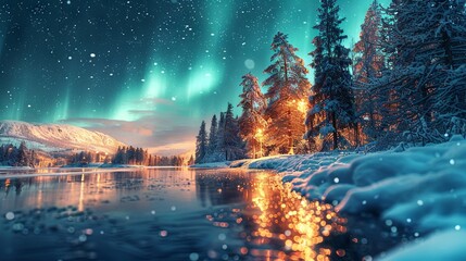 Magical Winter Wonderland with Northern Lights

