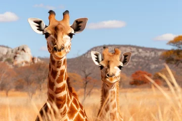 Gardinen Pair of giraffes standing in the savannah © anwel