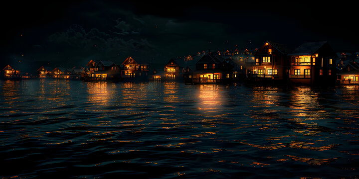 Dome and houses glowing on sea with star in the night  for An increasing trend in the housing market suggest 