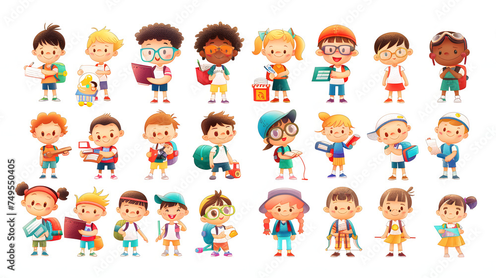 Sticker collection of cute school kids