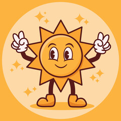 Character sun in groovy style, vector illustration, cartoon character