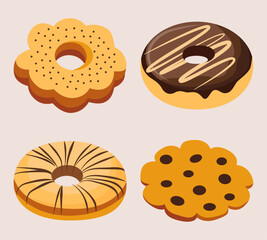Set of different cookies, pastries with chocolate