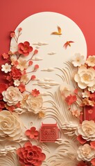 Chinese New Year Greeting card Zodiac Sign With Paper cut. Holiday Vertical Banner Concept. Red and Golden Element. Happy Chinese New Year