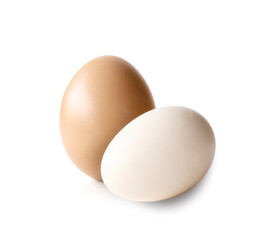 Chicken eggs on white background. Easter food.