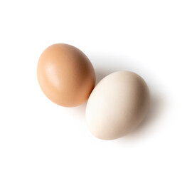 Hen eggs on white background.