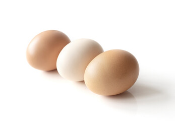 Hen eggs on white background.