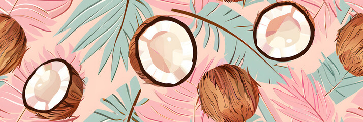 flat vector illustration of coconut pastel colors - obrazy, fototapety, plakaty