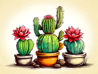 Cactus dessert colorful vibrant sketch hand drawn vector  image 
