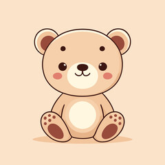 Cute Kawaii Bear Vector Clipart Icon Cartoon Character Icon on a Cream Background