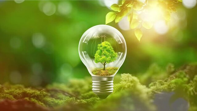 save the green planet concept with light bulb and butterflies in grass, clear green energy concept