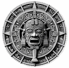 disco Azteca en Relieve Monocromático - obrazy, fototapety, plakaty