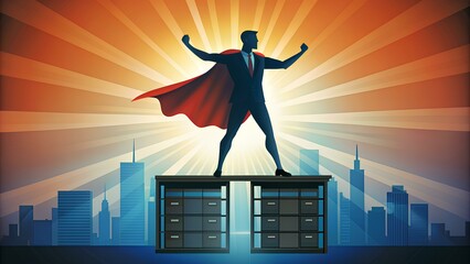 Empowering Administrative Professionals: Celebrating with a Superhero Silhouette and Office Organizer Illustration on Administrative Professionals Day