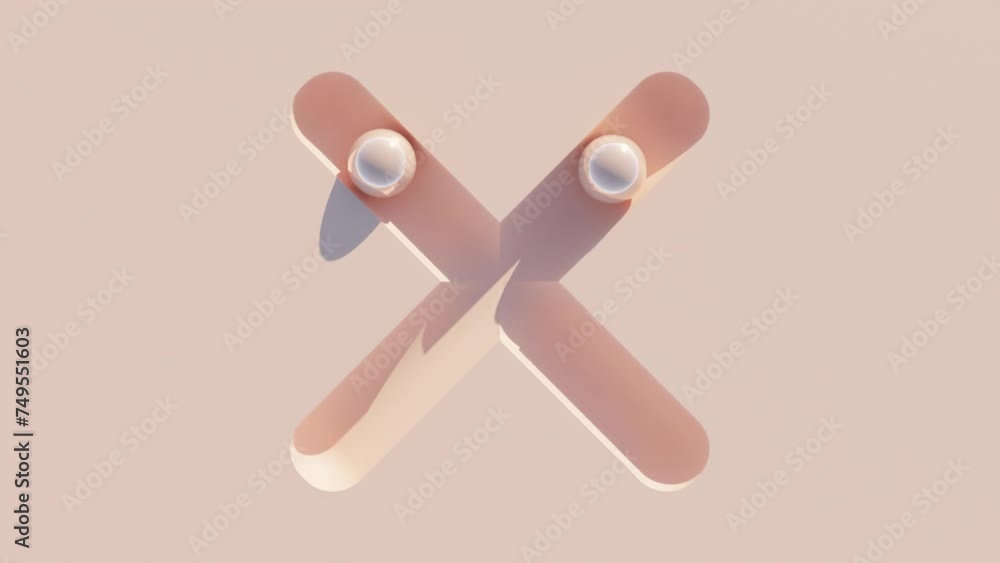 Poster dynamic geometric cross channels: abstract 3d animation of two balls rolling through straight channe