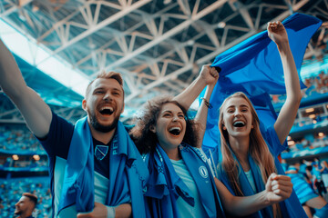 soccer fans celebrating in a stadium