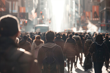 people of the city are walking in a crowd