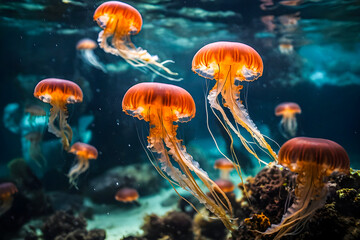 Fototapeta na wymiar Jellyfish in the sea photography generative ai photo. 