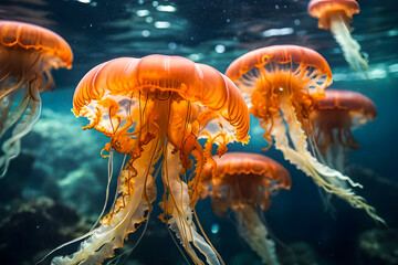 Jellyfish in the sea photography generative ai photo.
