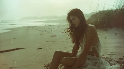Cinematic Beach Portrait: Anthropomorphic Beautiful Woman