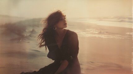 Cinematic Beach Portrait: Anthropomorphic Beautiful Woman - obrazy, fototapety, plakaty