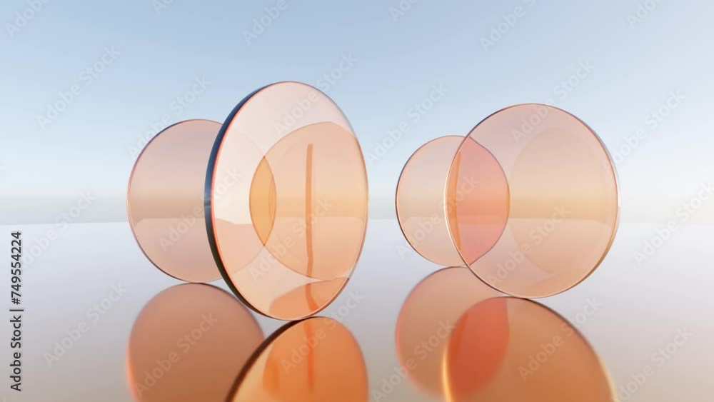 Aufkleber dynamic geometric glass disks: abstract 3d animation of rotating circular plates on mirrored surface