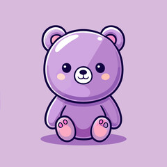 Cute Kawaii Bear Vector Clipart Icon Cartoon Character Icon on a Lavender Background