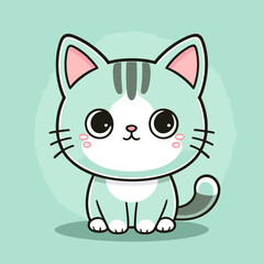 Cute Kawaii Cat Vector Clipart Icon Cartoon Character Icon on a Mint Green Background