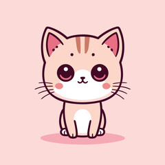 Cute Kawaii Cat Vector Clipart Icon Cartoon Character Icon on a Pale Pink Background