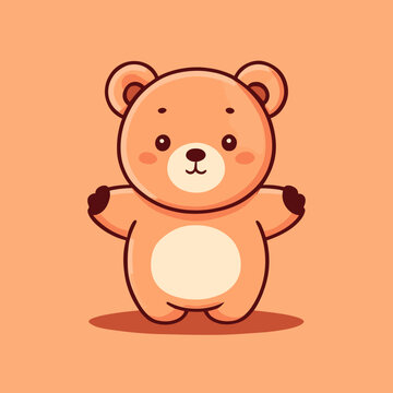 Cute Kawaii Bear Vector Clipart Icon Cartoon Character Icon on a Peach Background